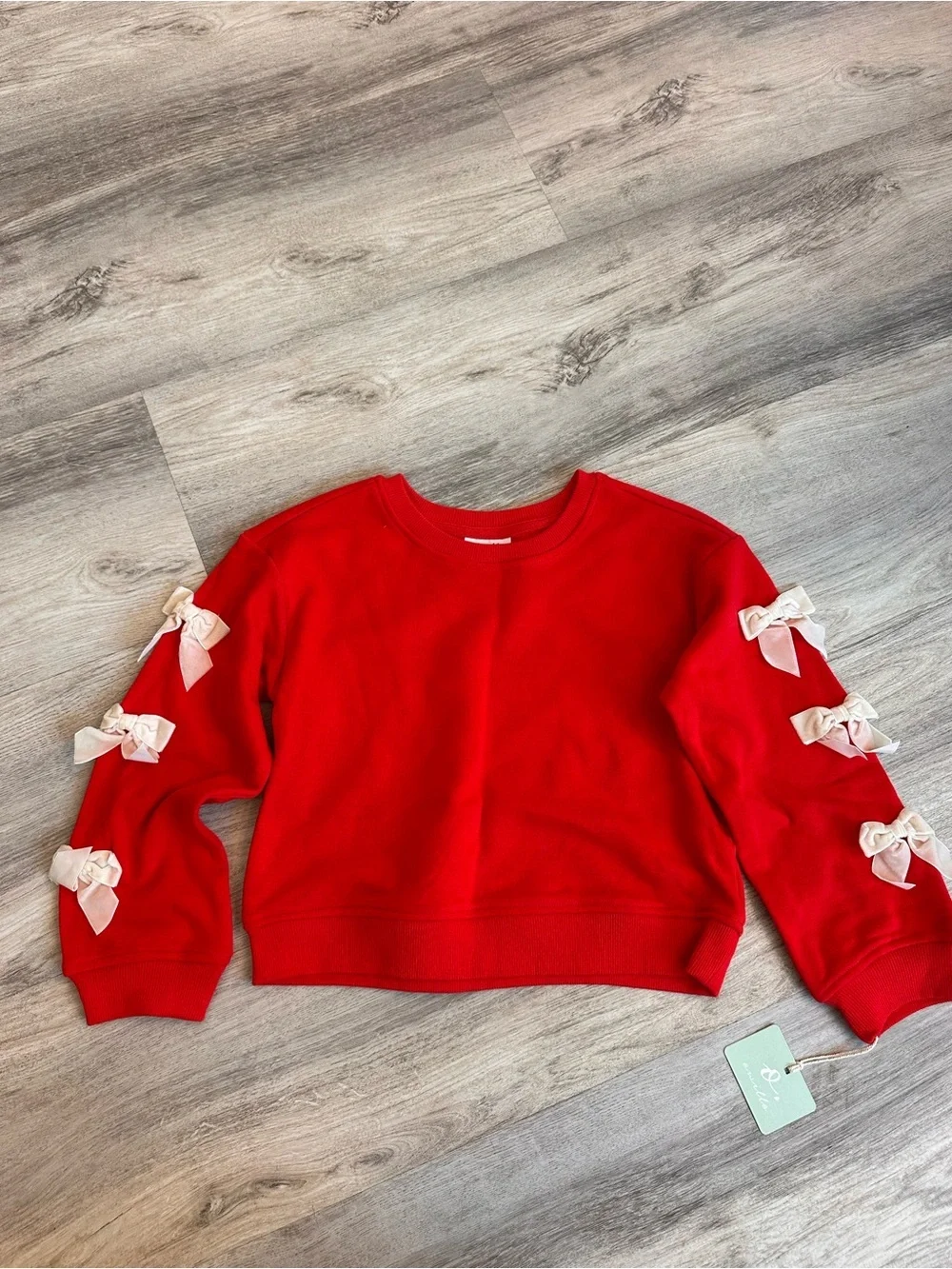 Girls Red Bow Sleeve Sweatshirt Pullover Top  NWT Cute Cozy